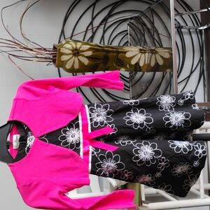 {$13 BUNDLED} RARE EDITIONS Pink Black White Threaded Flower Dress Pink Cardigan